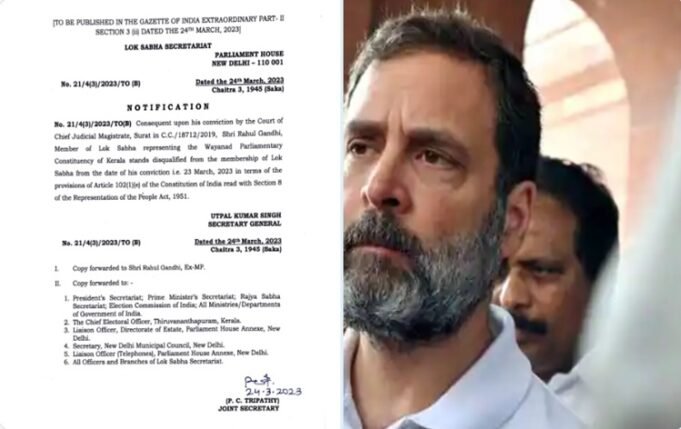 कांग्रेस नेता राहुल गांधी की लोकसभा सदस्यता रद्द